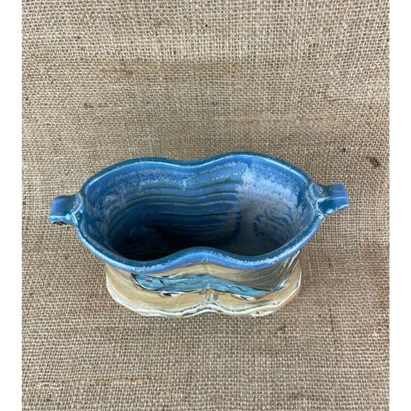 Hand Thrown Hand Painted Ceramic Utensil Caddy Holder Fish Shells - Picture 2 of 8